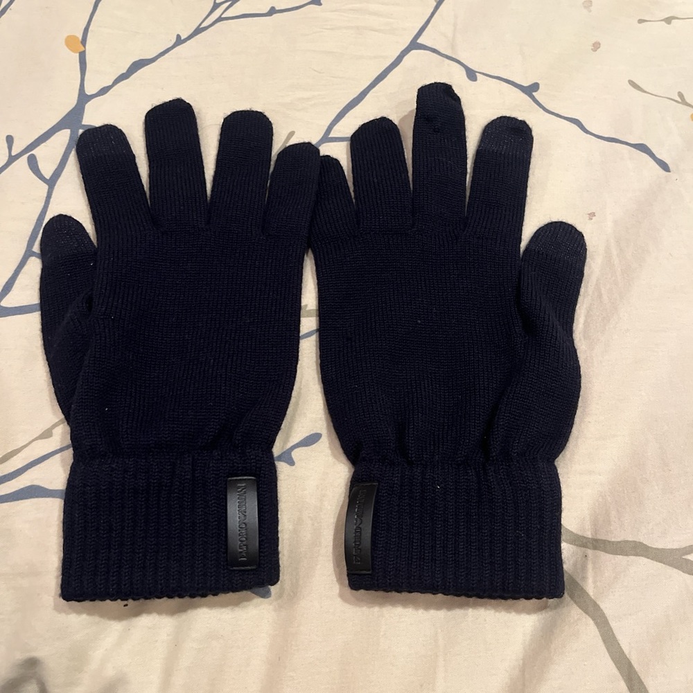 Emporio Armani Navy Knit Gloves